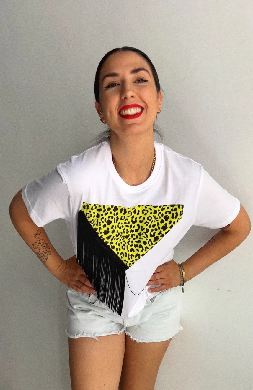 Camiseta mantón leopardo flúor