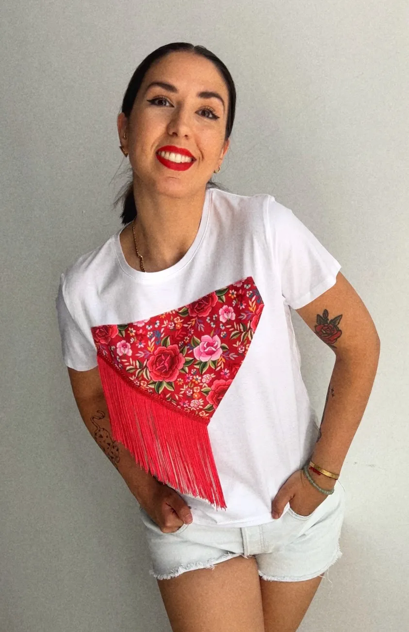 Camiseta mantón Manila rojo